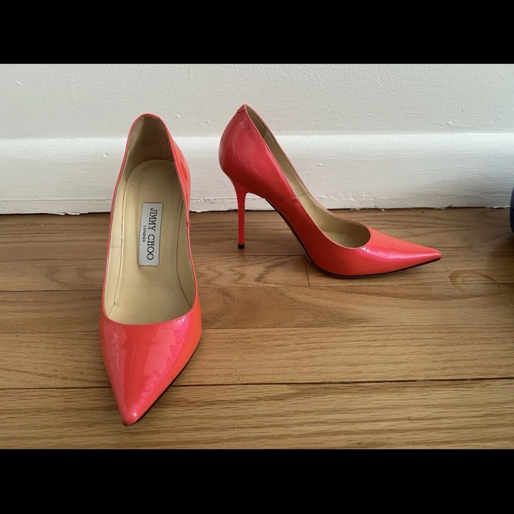 Jimmy Choo Coral Pointed candy pink orange high heels shoes leather 36 US 6